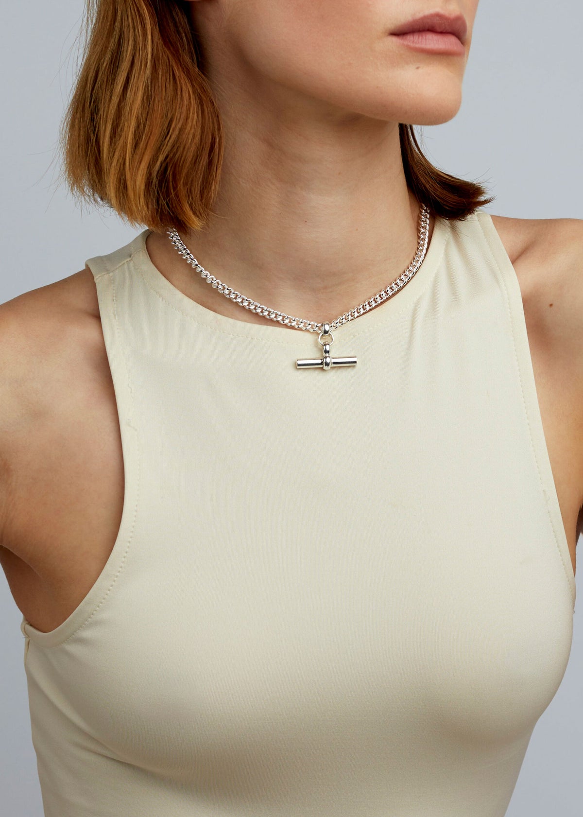 Tilly Sveaas Silver T-Bar Curb Link Necklace