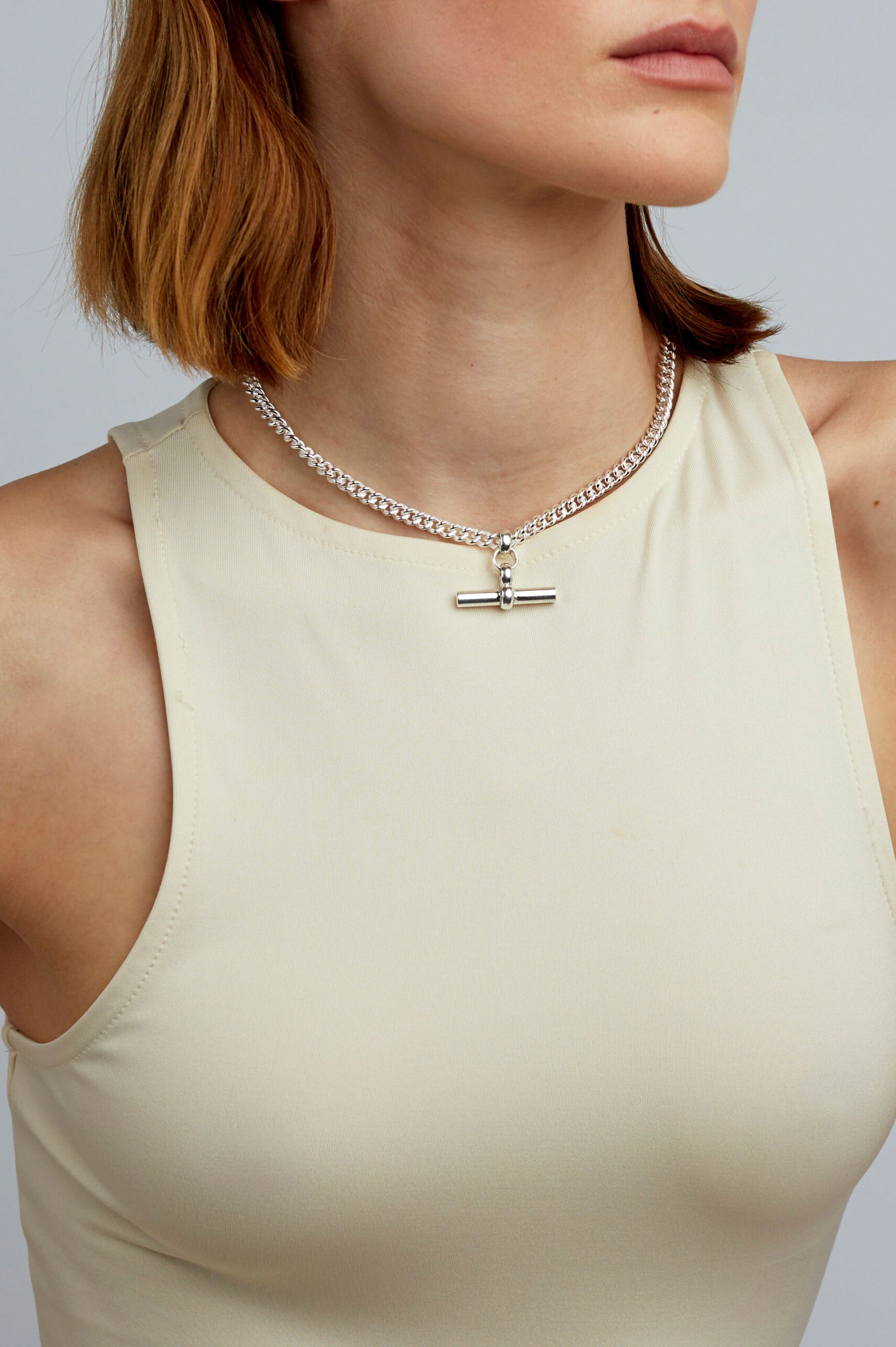 Tilly Sveaas Silver T-Bar Curb Link Necklace