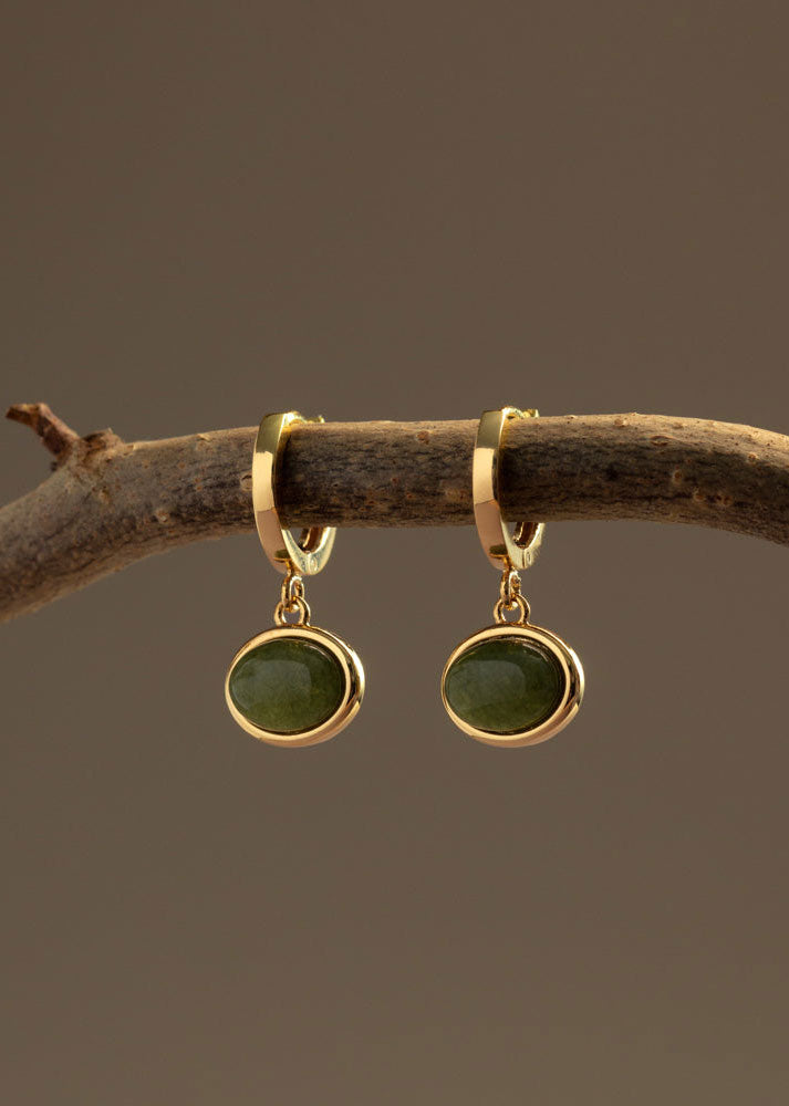 Orelia Semi-Precious Green Jade Micro Hoop Earrings