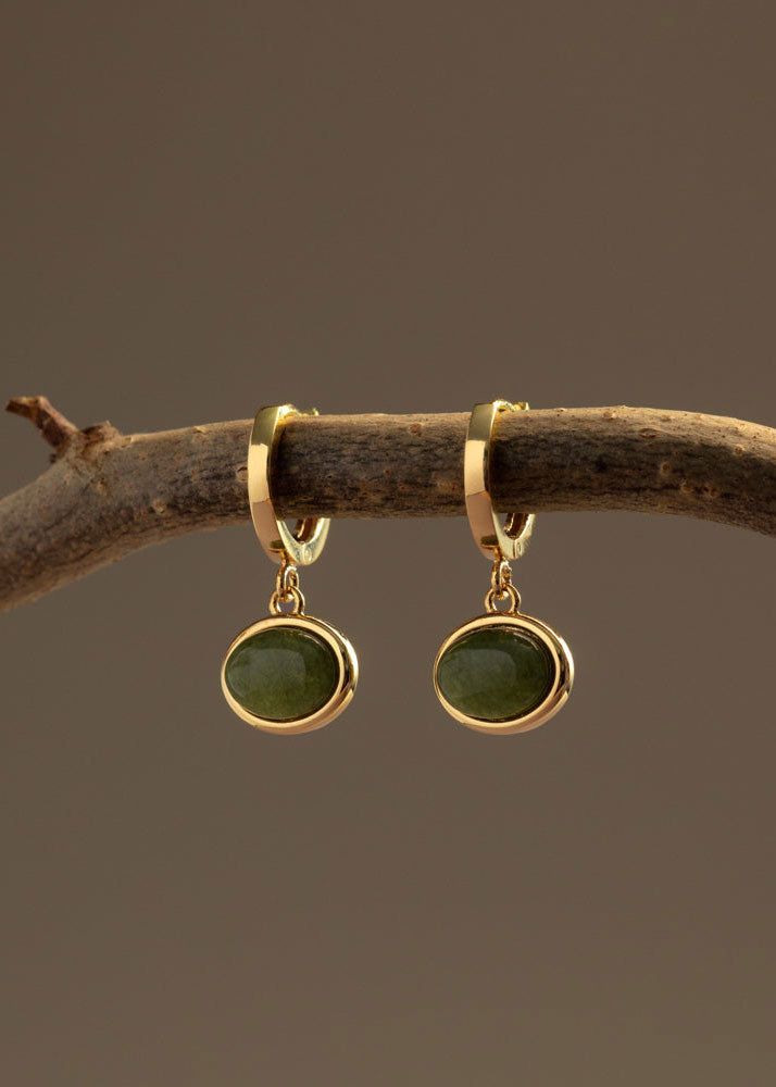 Orelia Semi-Precious Green Jade Micro Hoop Earrings