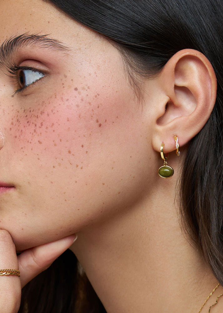 Orelia Semi-Precious Green Jade Micro Hoop Earrings