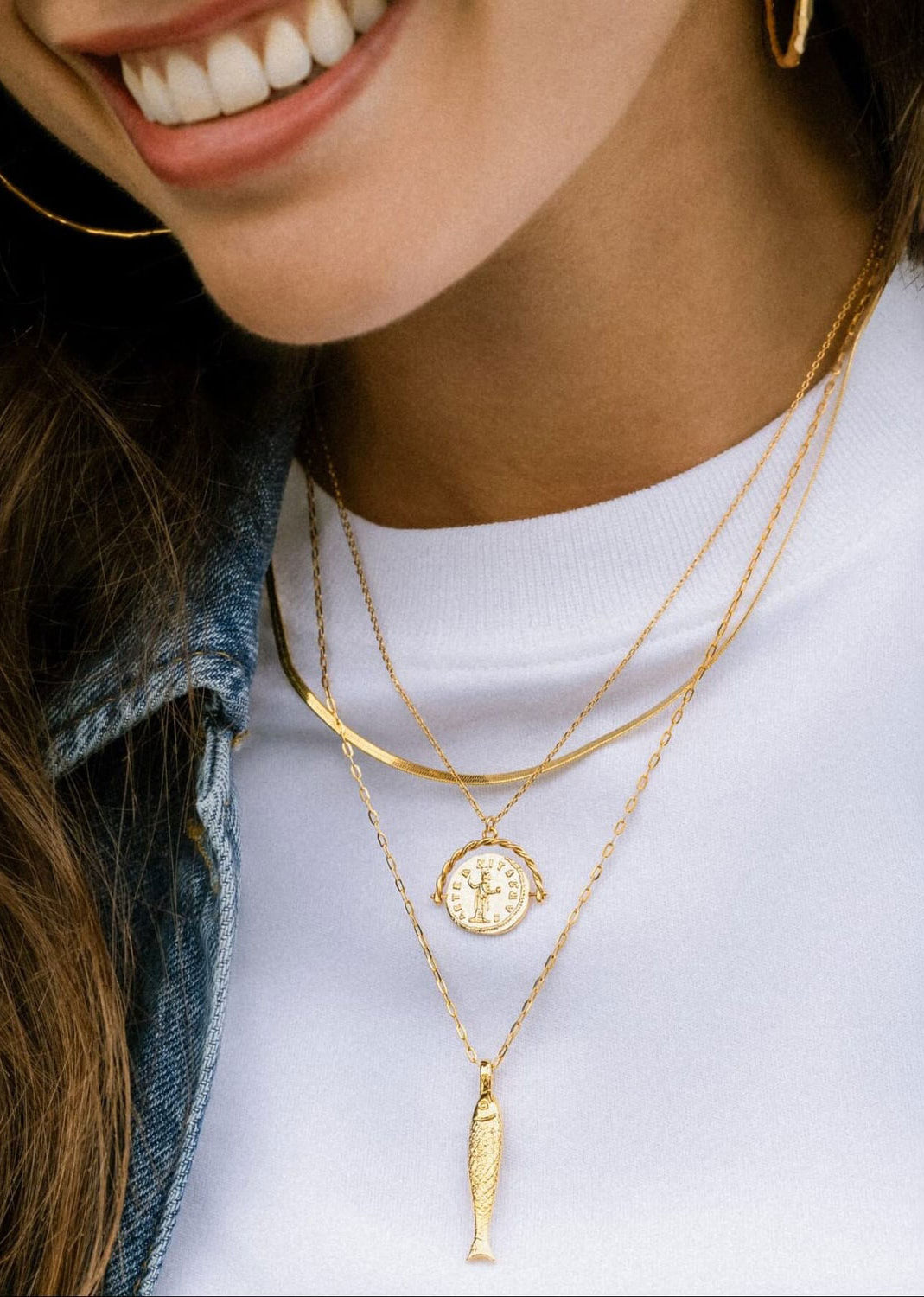 Orelia Textured Fish Charm Necklace
