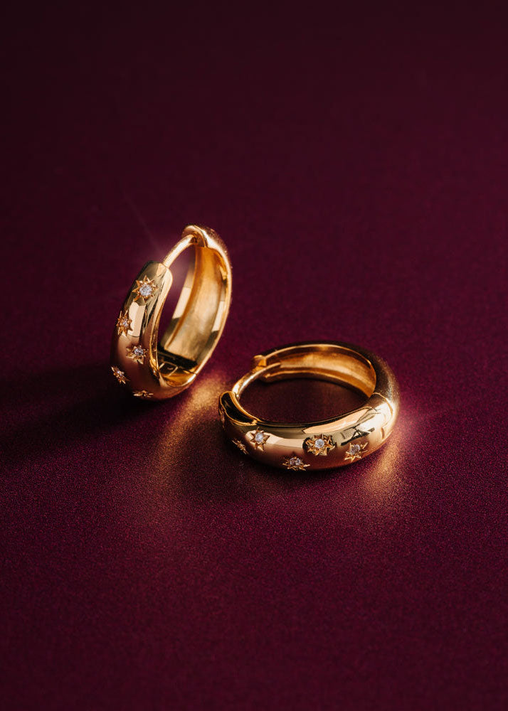 Orelia Starburst Tapered Mid-Size Hoop Earrings - Gold