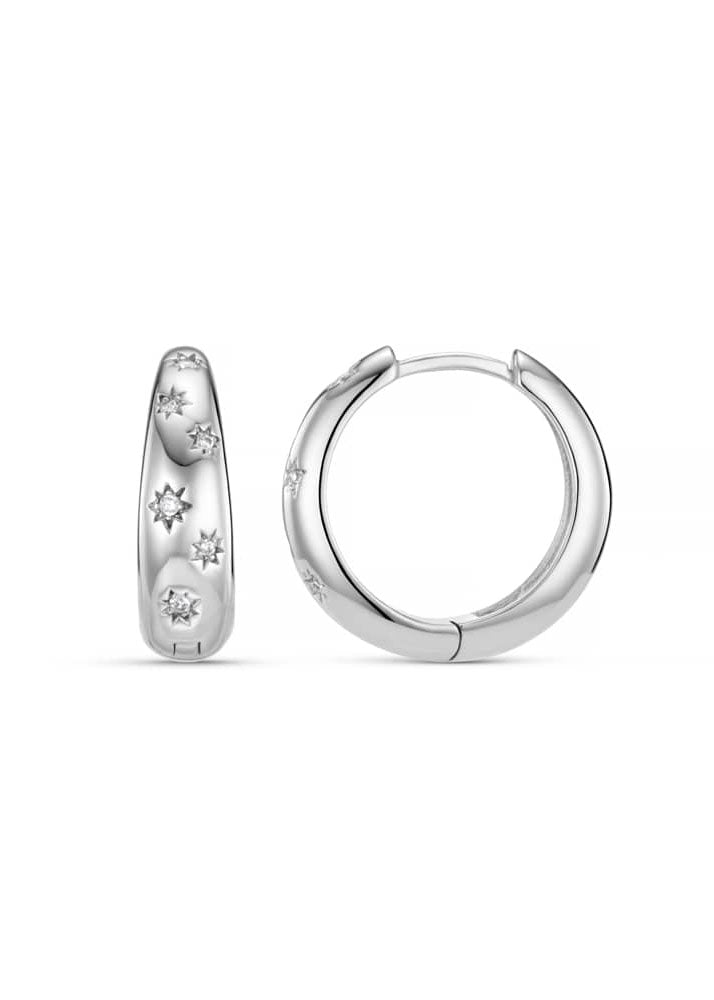 Orelia Orelia starburst tapered mid-size hoops in silver, bright polished domes with star-set crystals