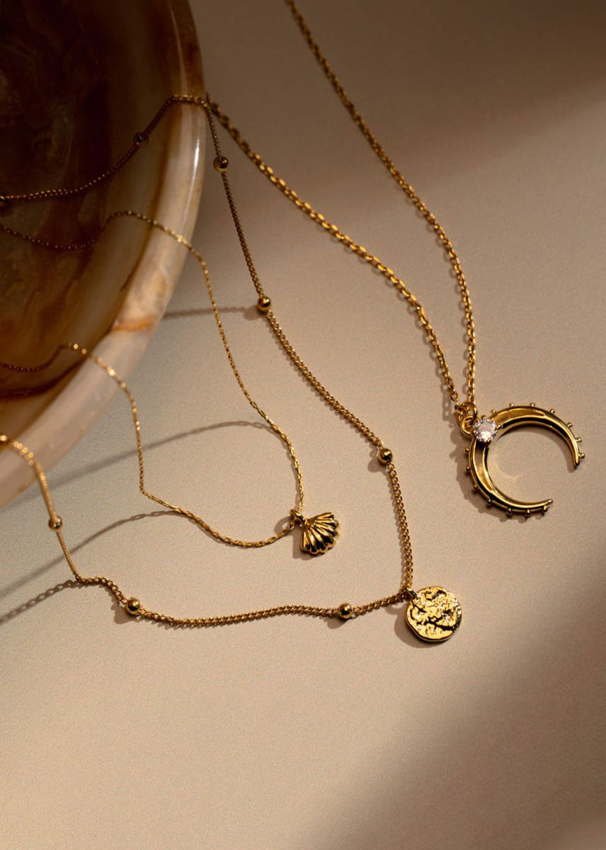 Orelia Mini Shell & Molten Coin 2-Row Necklace