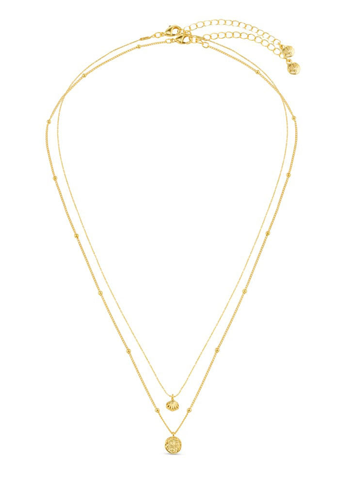 Orelia Mini Shell & Molten Coin 2-Row Necklace