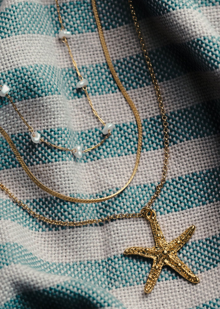 Orelia Starfish & Pearl 3-Row Necklace