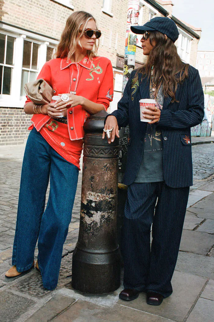 Never Fully Dressed Navy Pinstripe Arden Trousers