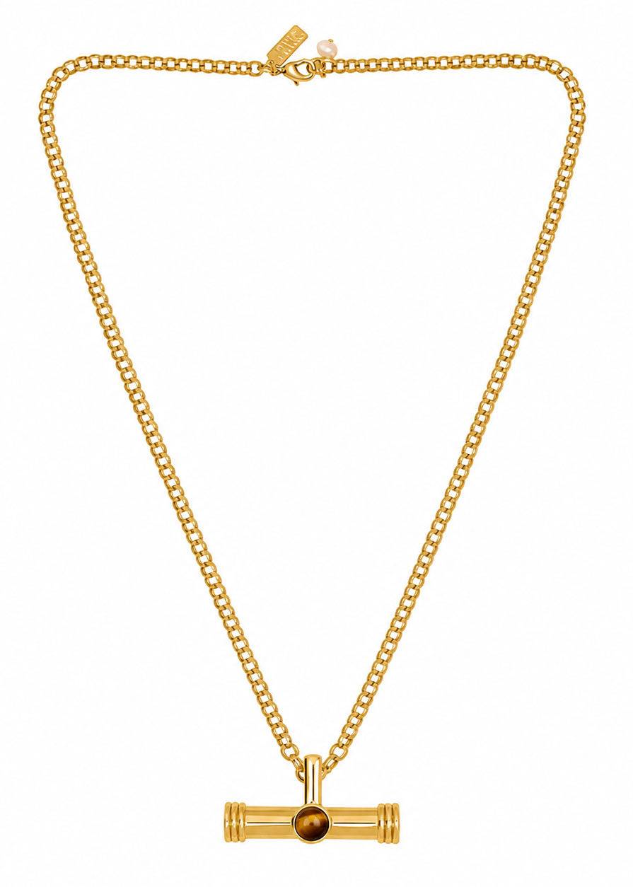 Talis Chains T- Bar Pendant on Belcher Chain - Tiger’s Eye