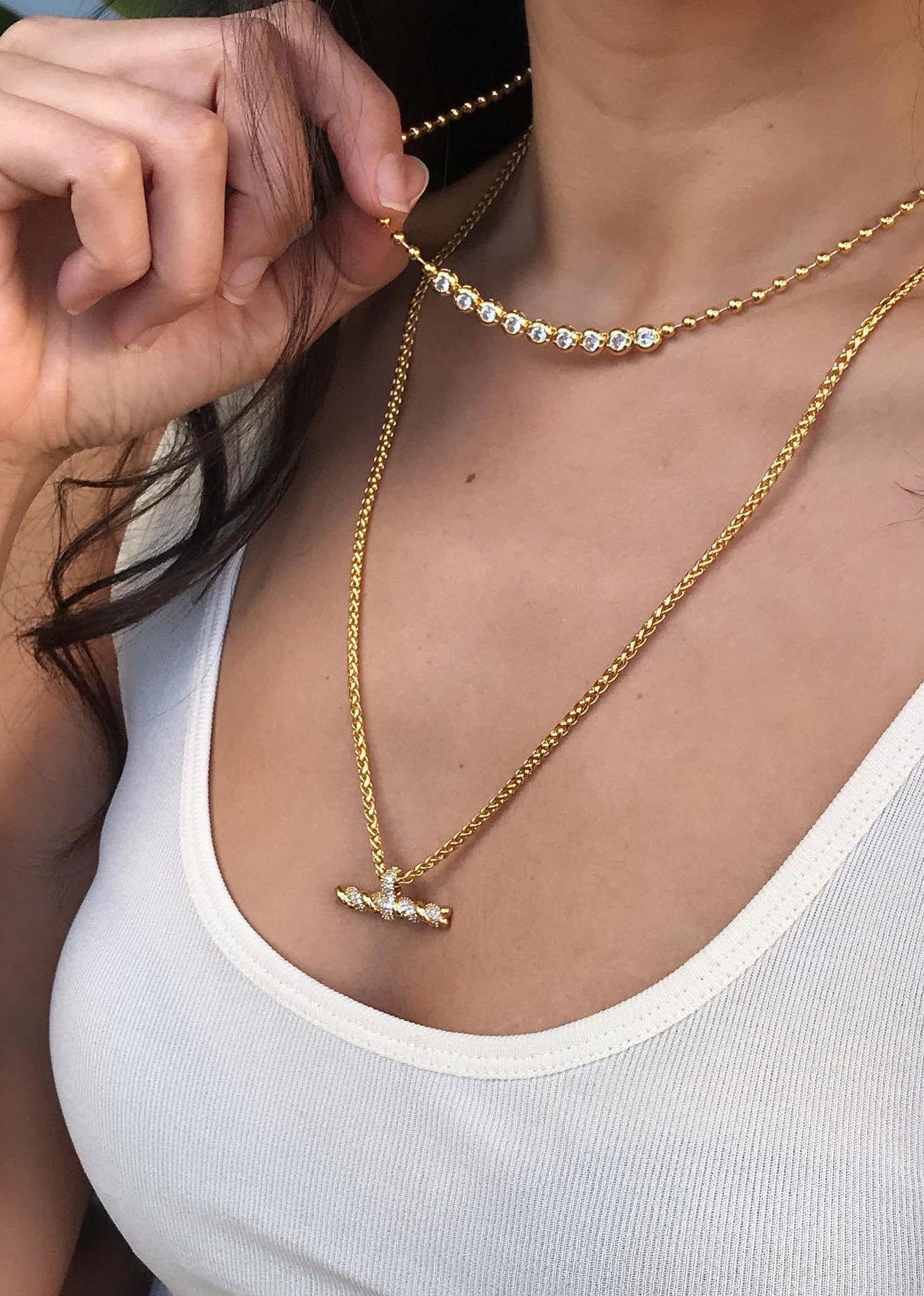 Talis Chains T- Bar Pendant Necklace - Cubic Zirconia