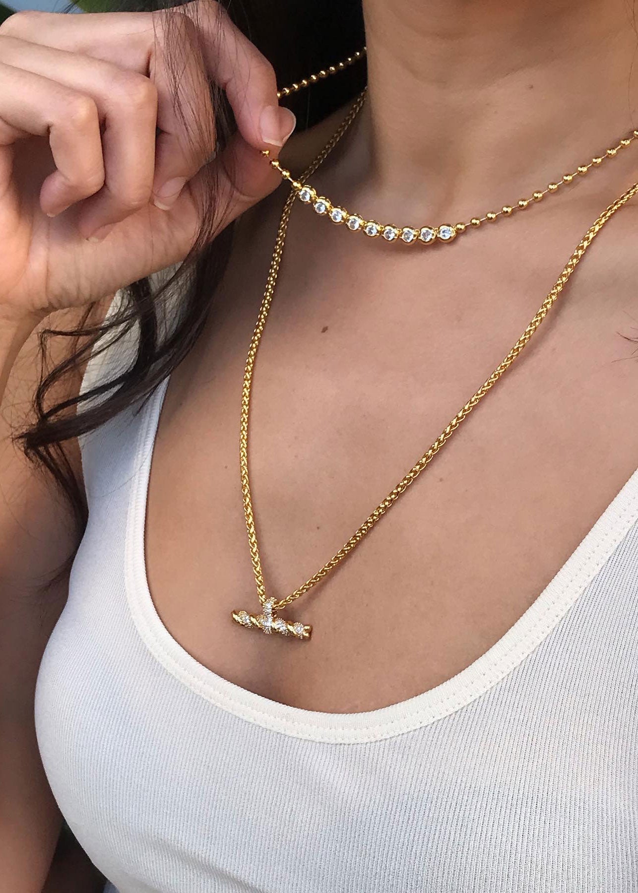 Talis Chains T- Bar Pendant Necklace - Cubic Zirconia