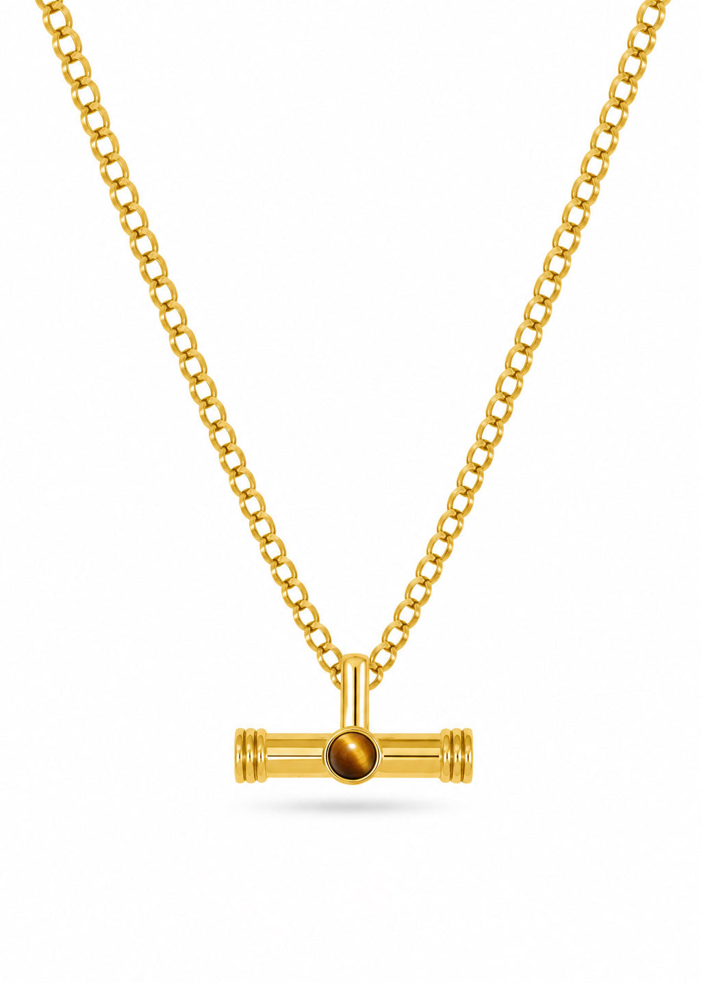 Talis Chains T- Bar Pendant on Belcher Chain - Tiger’s Eye