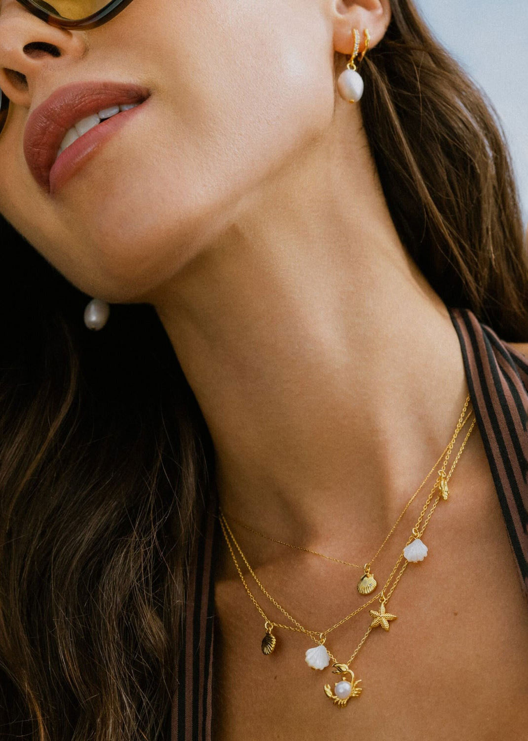 Orelia Pearl Crab Charm Necklace