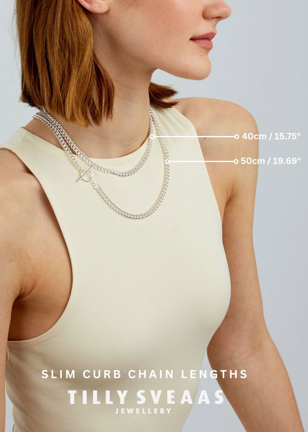 Tilly Sveaas Giant Gold T-Bar on Silver Curb Chain