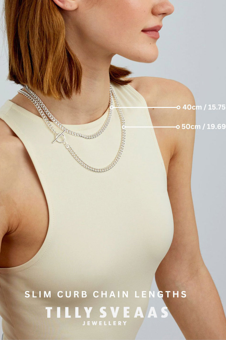 Tilly Sveaas Giant Gold T-Bar on Silver Curb Chain