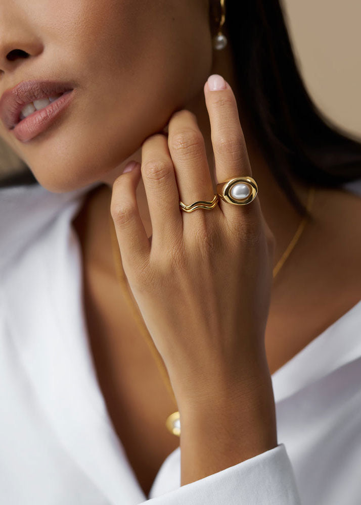 Orelia Statement Molten Pearl Ring