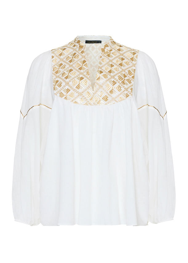 Greek Archaic Kori Flakes Tunic Top - White/ Gold Champagne