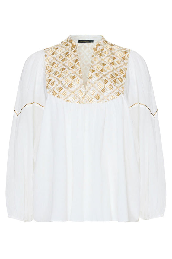 Greek Archaic Kori Flakes Tunic Top - White/ Gold Champagne