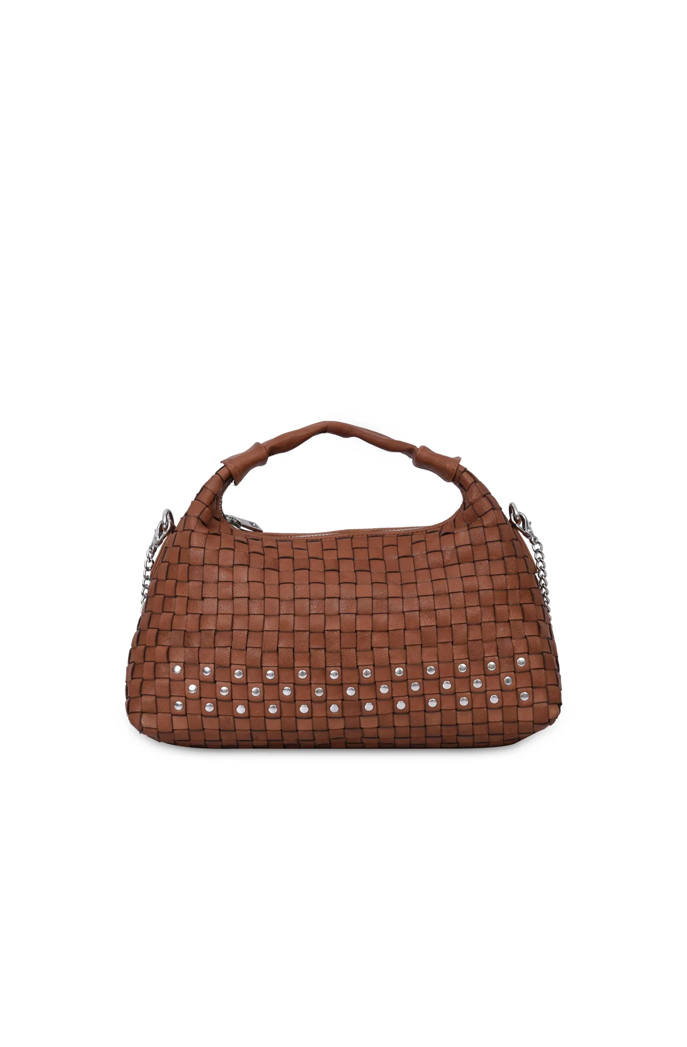 This Nunoo maxi dandy brown bag has one main compartment with a zip closure, as well as an inner pocket with a zip closure. A chain is included with the bag.