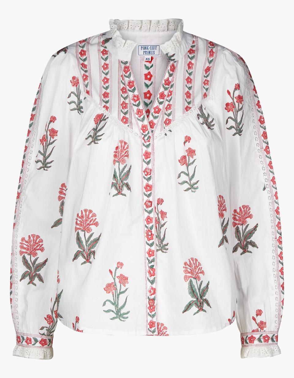 Pink City Prints - Claudia Blouse - Peach Agapanthus