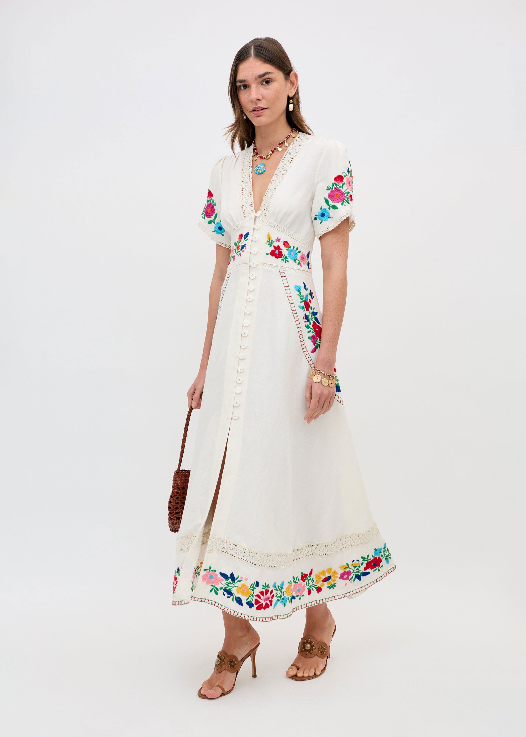 Rixo Novara Embroidered Midi Dress