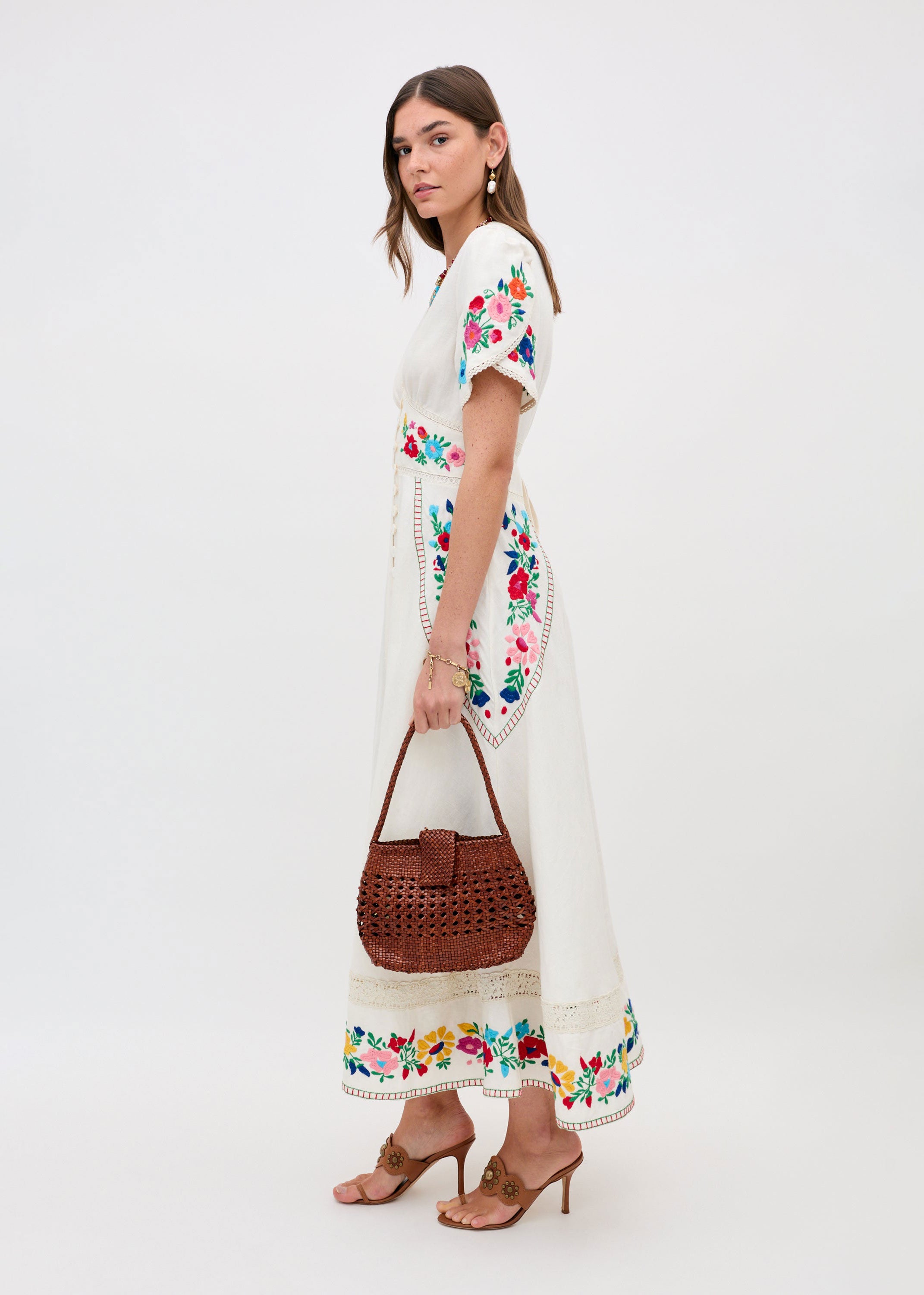 Rixo Novara Embroidered Midi Dress