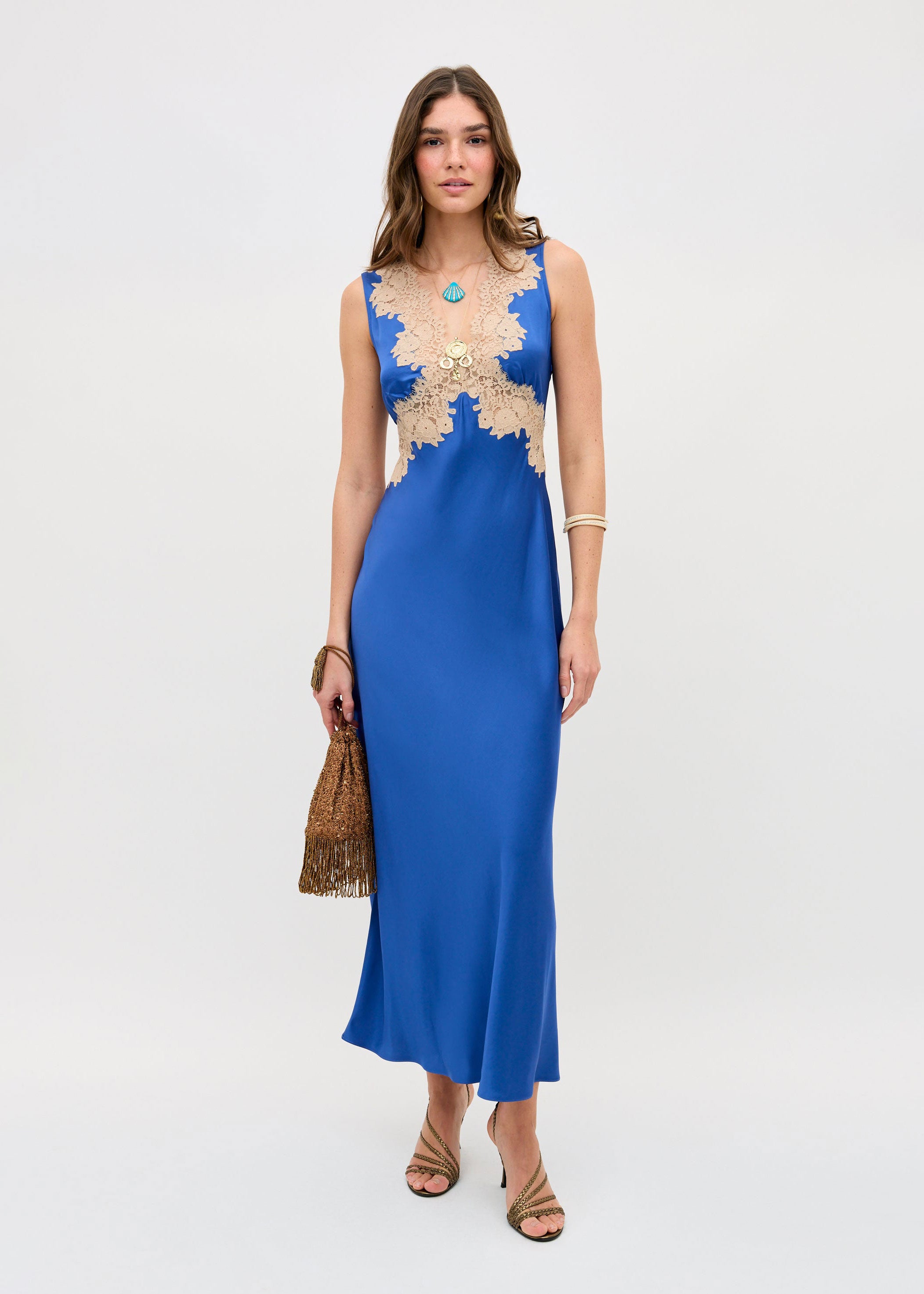 Rixo Lysandra Satin Midi Dress - Iris Blue