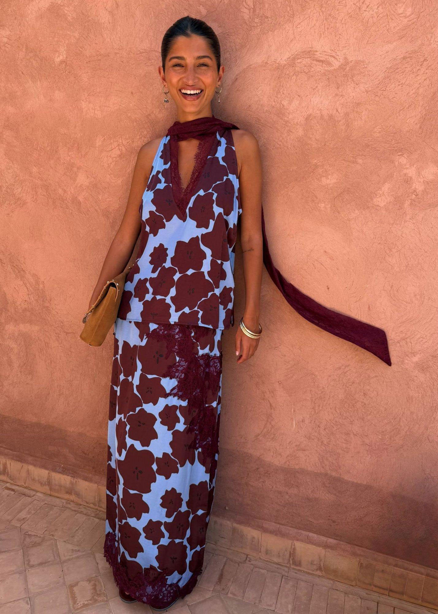 Never Fully Dressed Burgundy Jaden Floral Lily Skirt