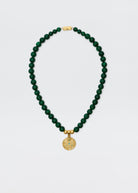 Rixo Ischia necklace with malachite beads and engraved gold-plated medallion