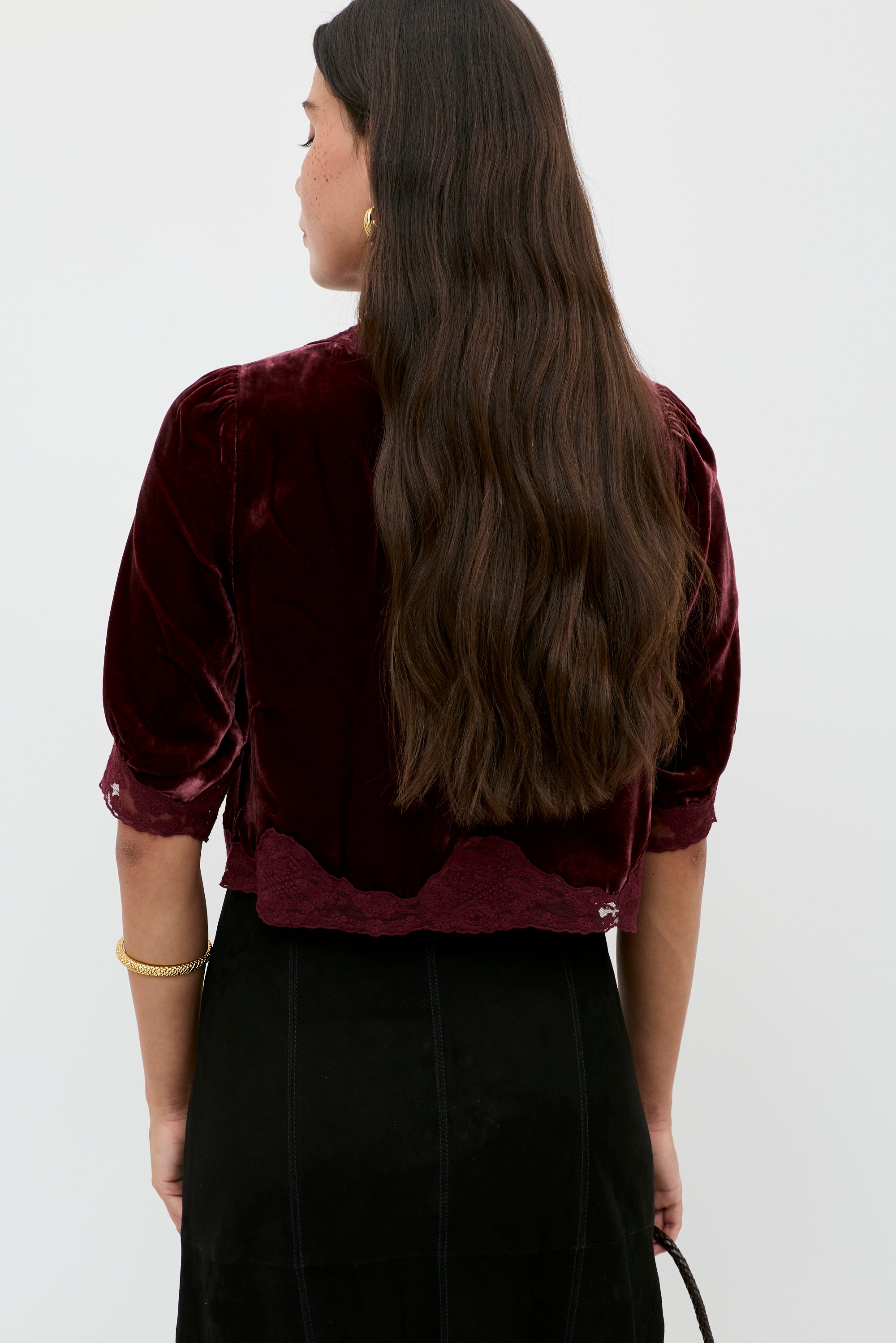 Rixo Ursula Silk-Velvet Top - Bordeaux