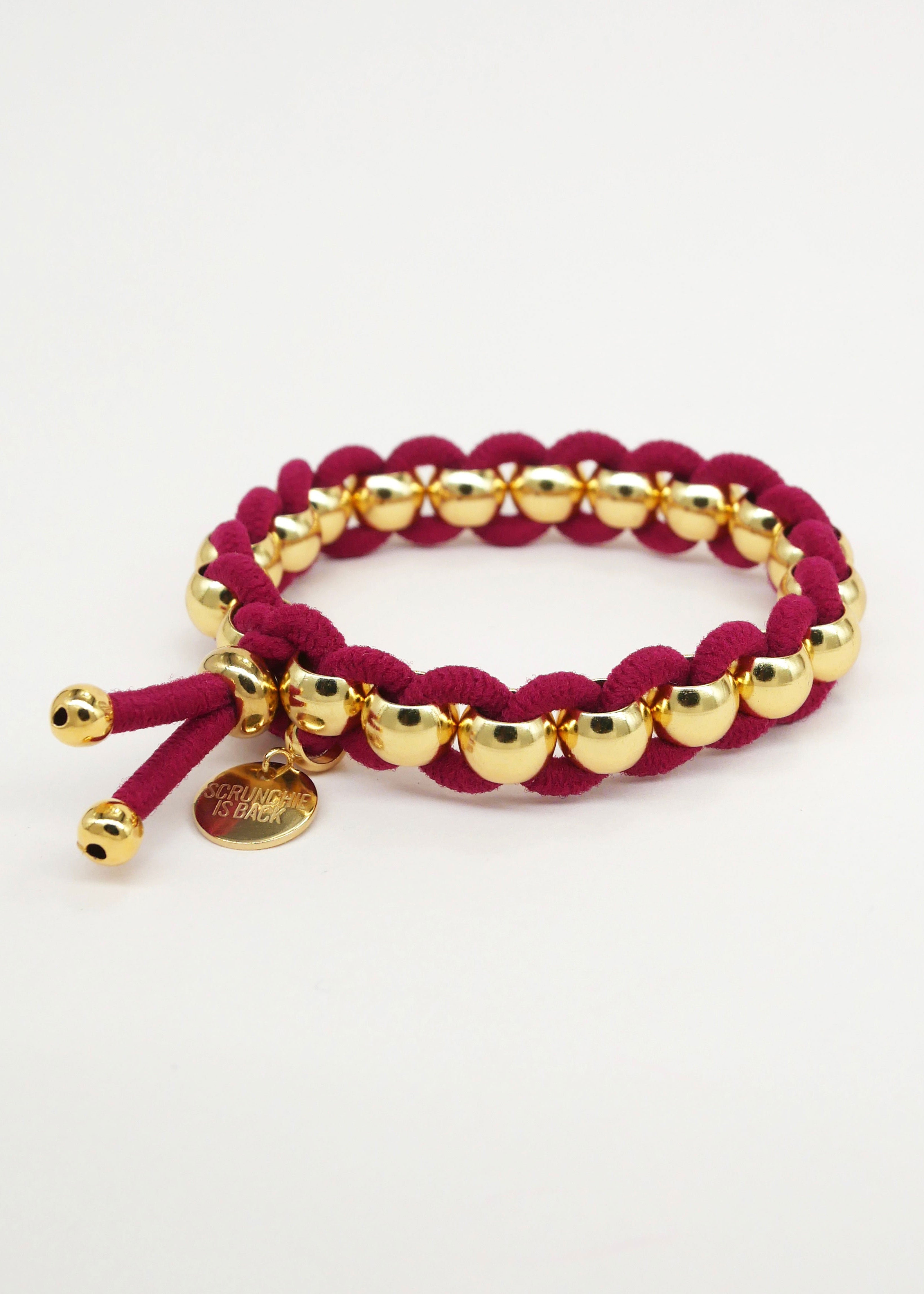 Scrunchie Is Back BICHOUS Golden Woven Hair Tie Bracelet - Red