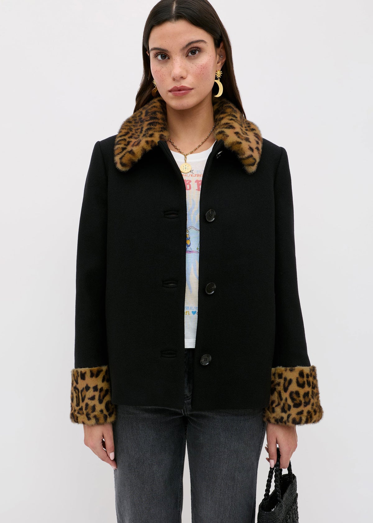 Rixo Aldith Wool Jacket - Marla Leopard Black