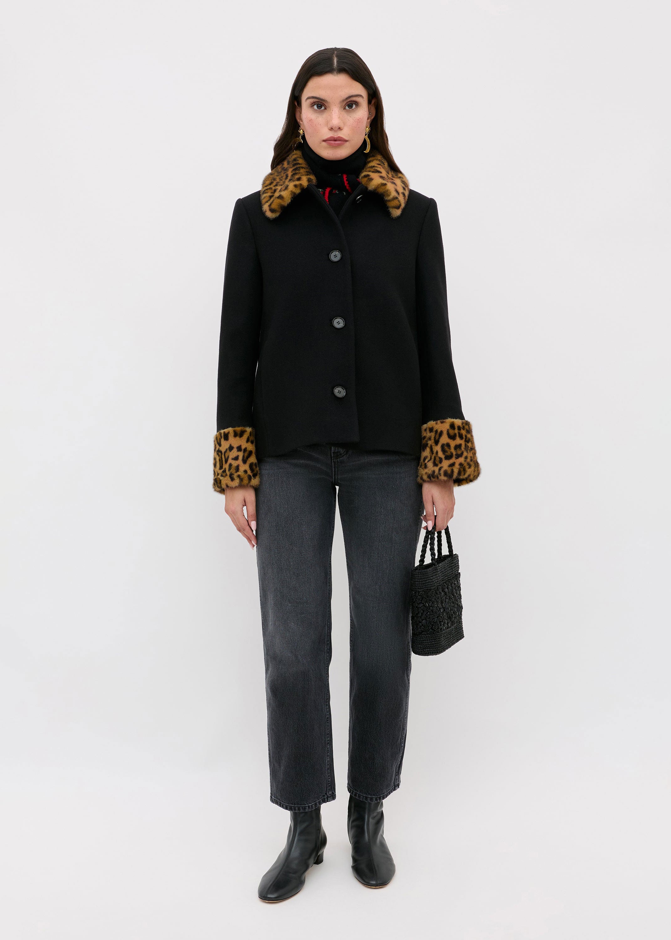 Rixo Aldith Wool Jacket - Marla Leopard Black