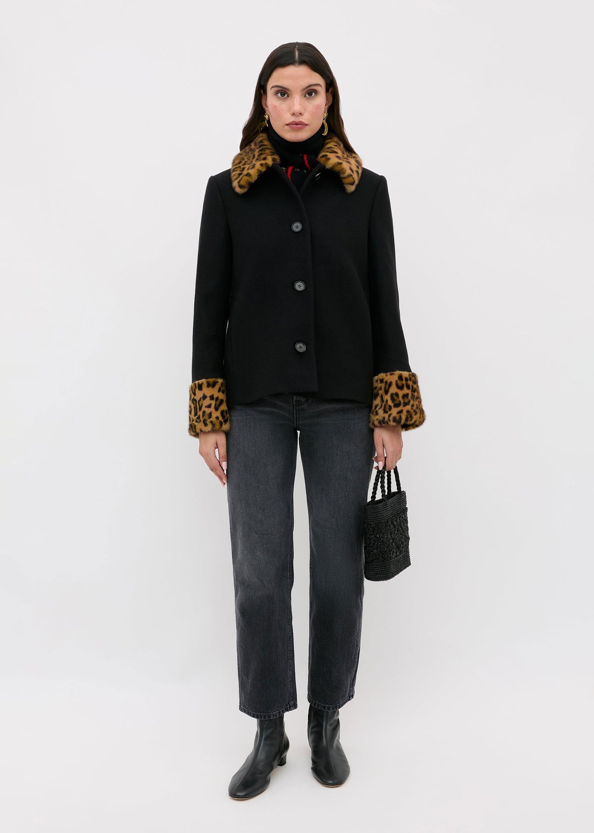 Rixo Aldith Wool Jacket - Marla Leopard Black