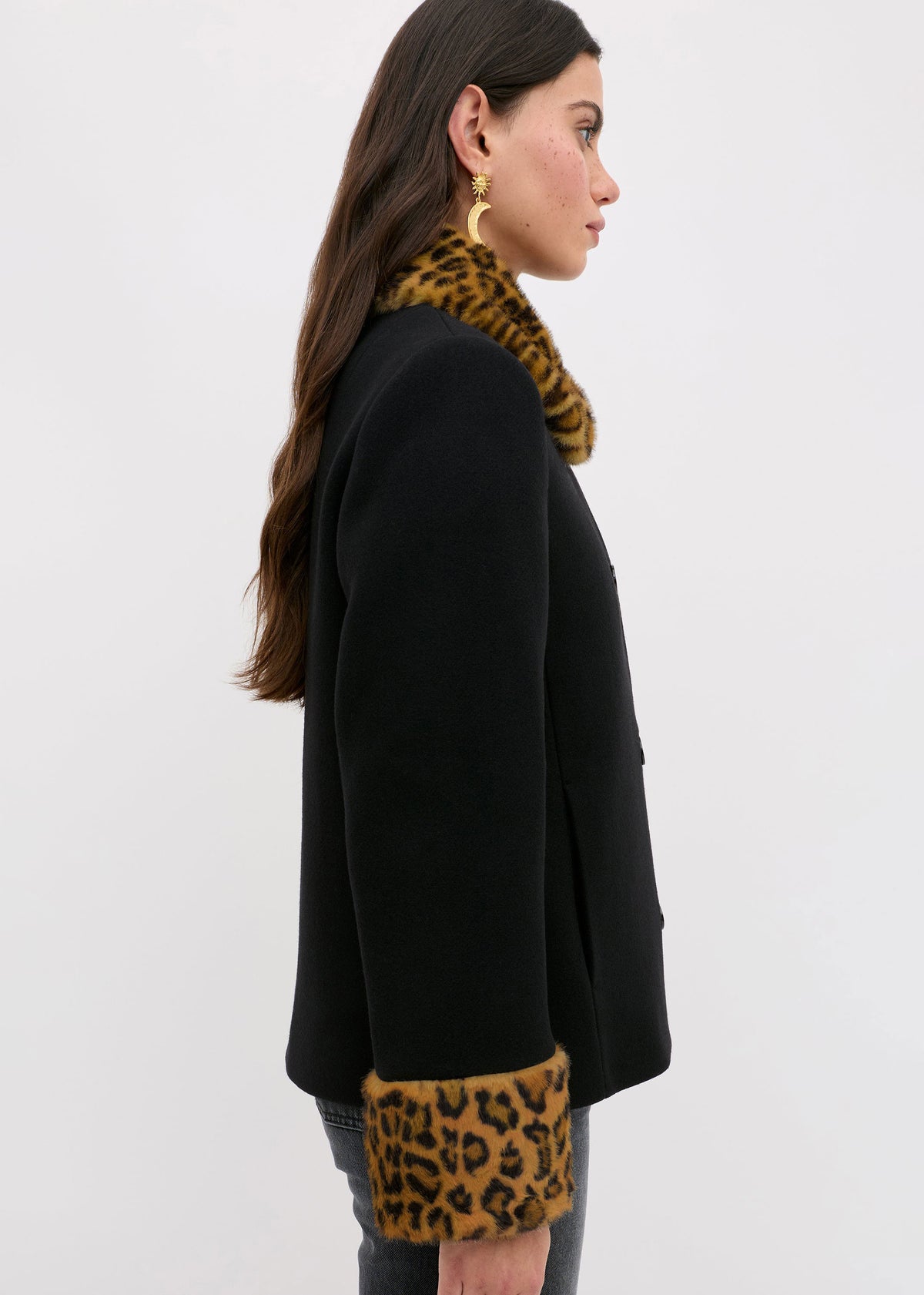Rixo Aldith Wool Jacket - Marla Leopard Black