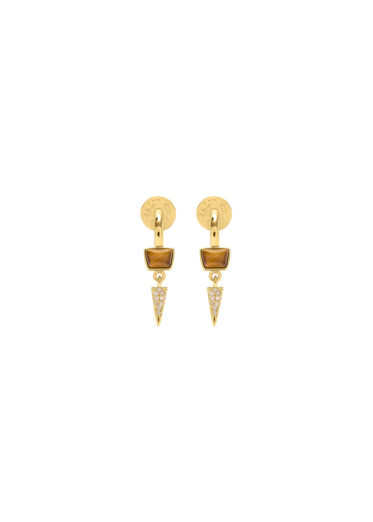 Talis Chains Dagger Huggies - Tiger’s Eye