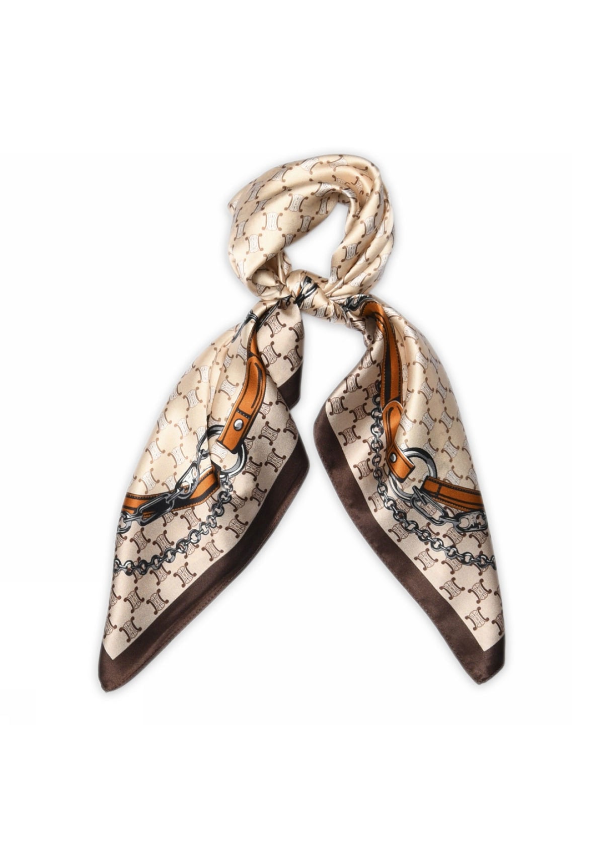 MP Denmark Tied in a knot with pointed ends, chocolate brown border and orange strap detail on show