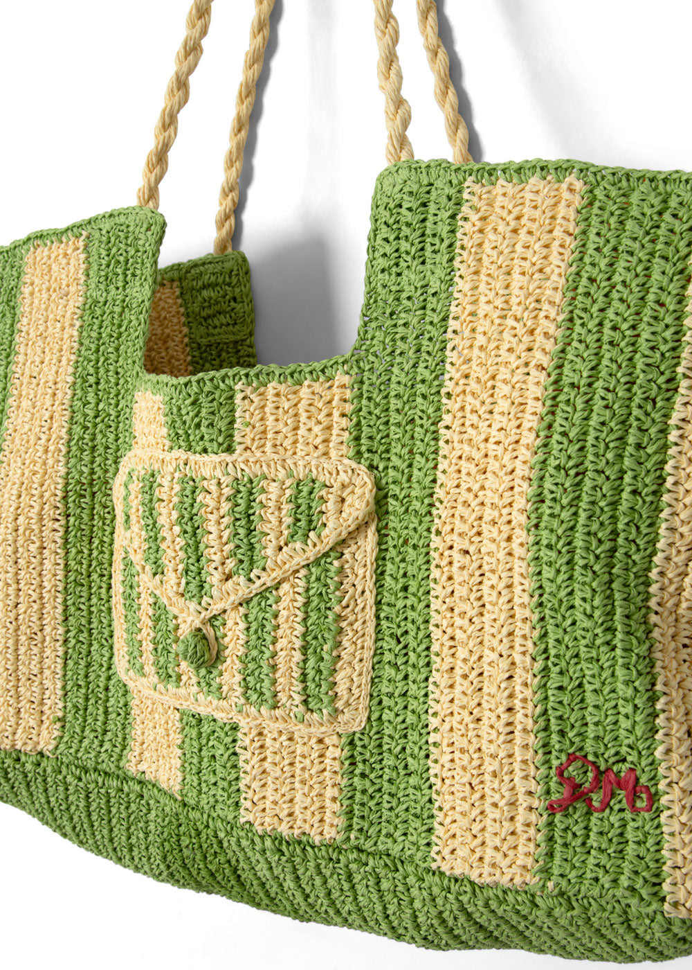 Damson Madder Orla Oversized Raffia Beach Bag - Apple Stripe