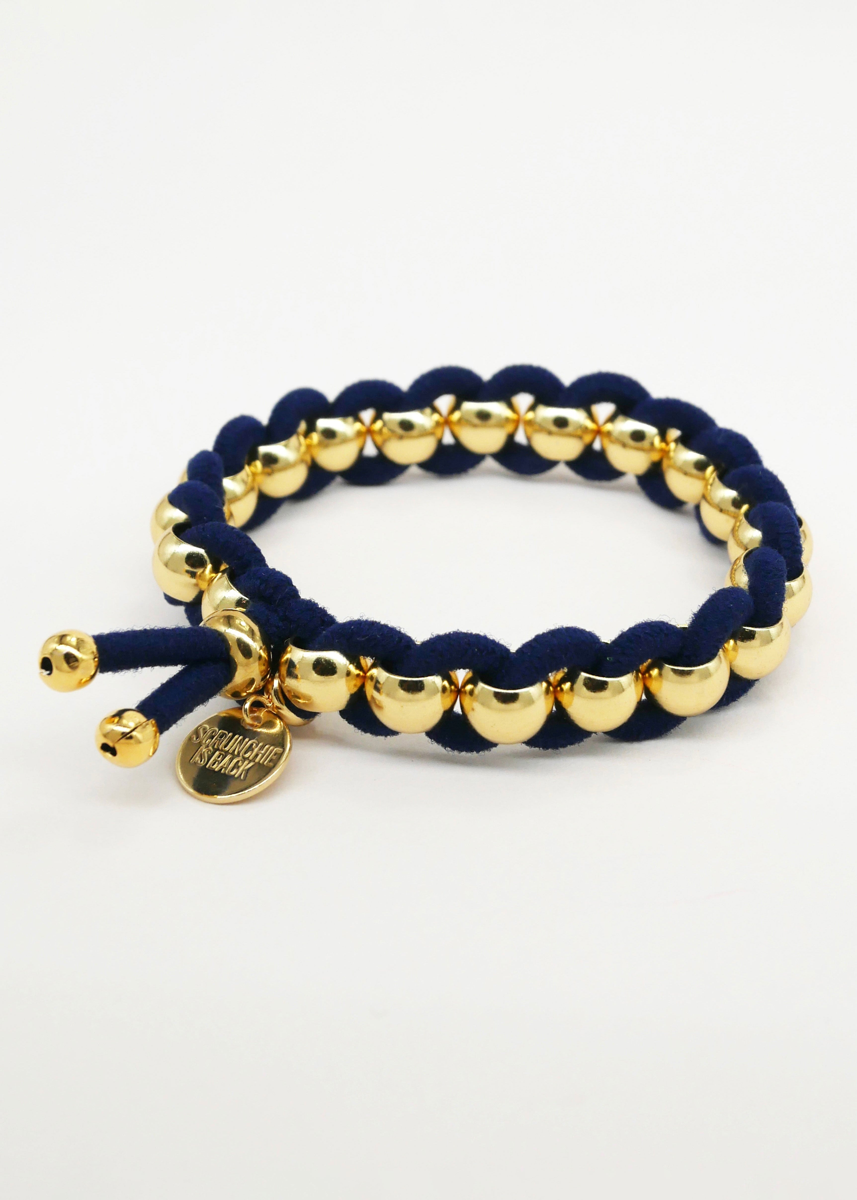 Scrunchie Is Back BICHOUS Golden Woven Hair Tie Bracelet - Navy