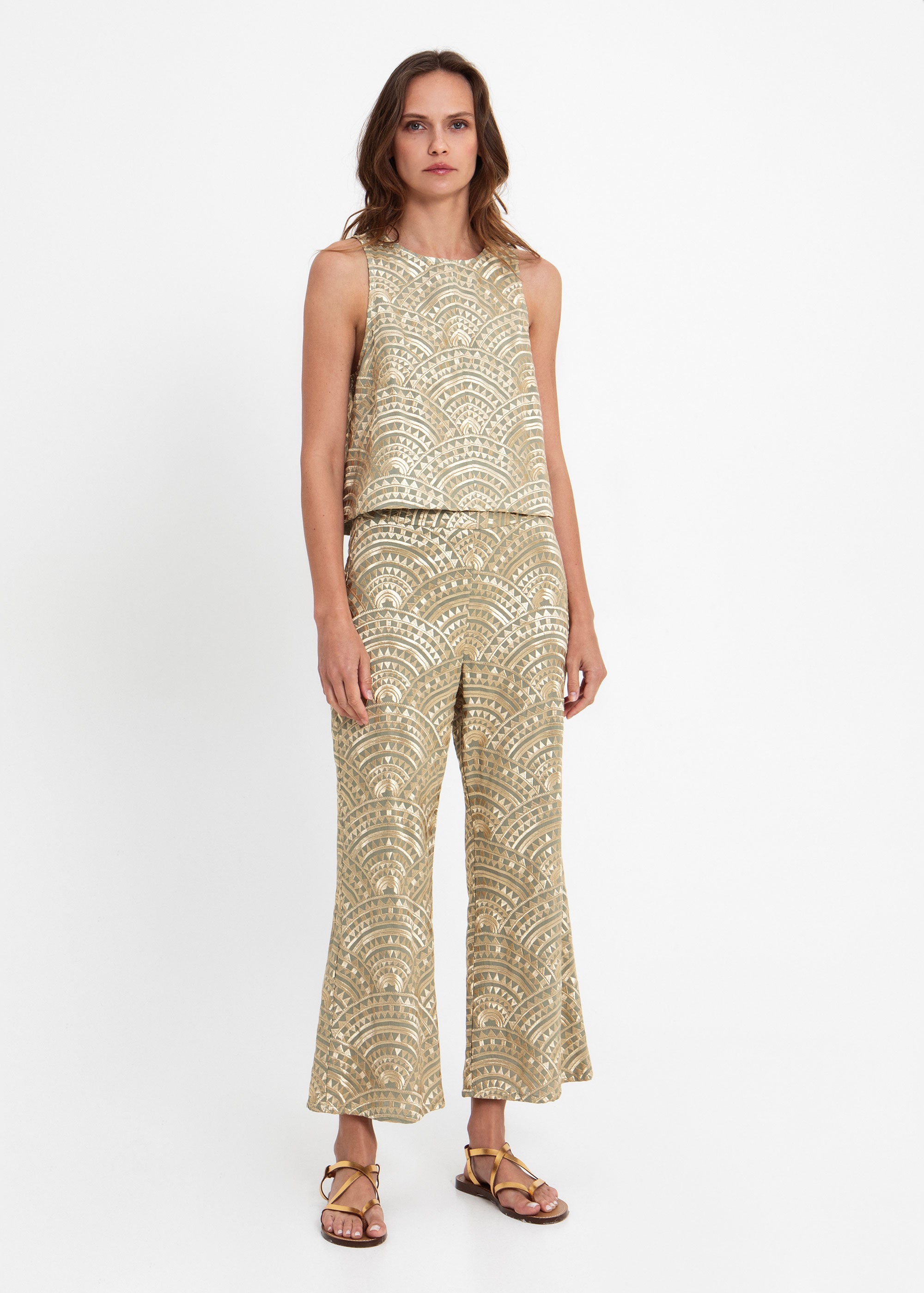 Greek Archaic Kori New Triangle Pants - Sage/ Gold