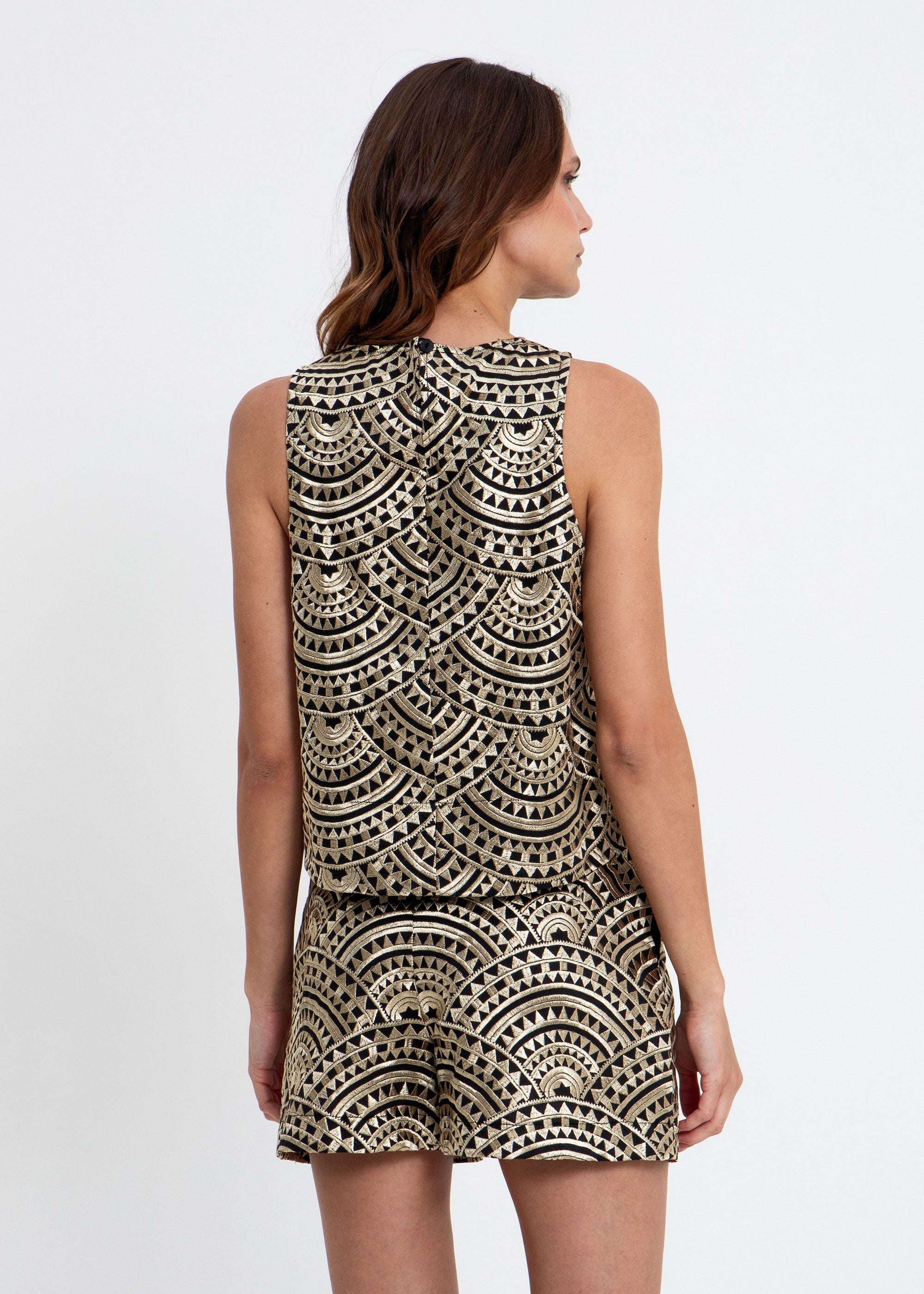 Greek Archaic Kori New Triangle Sleeveless Top - Black/ Gold