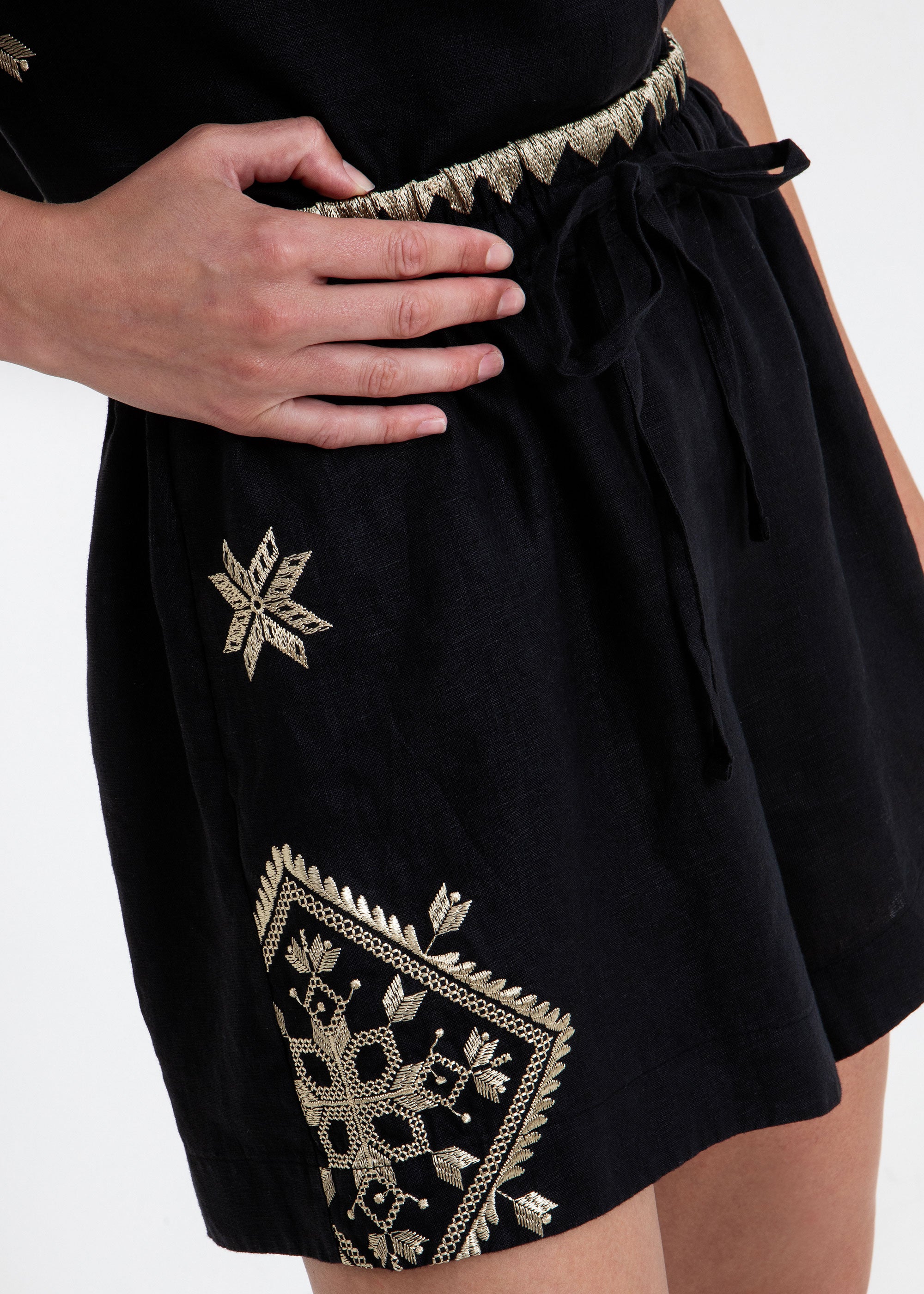 Greek Archaic Kori Lefkada Drawstring Shorts - Black/ Gold