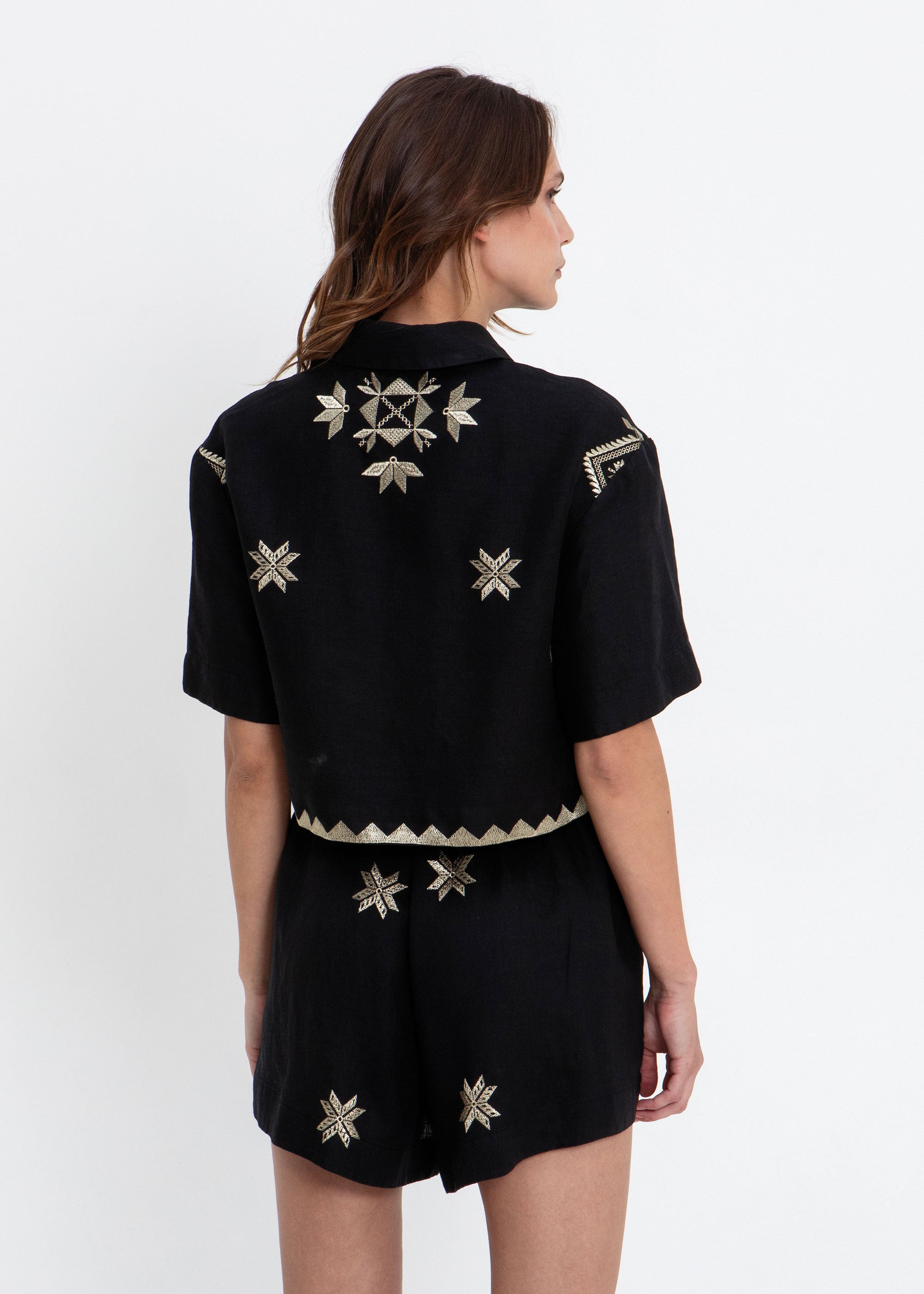 Greek Archaic Kori Lefkada Cropped Shirt - Black/ Gold