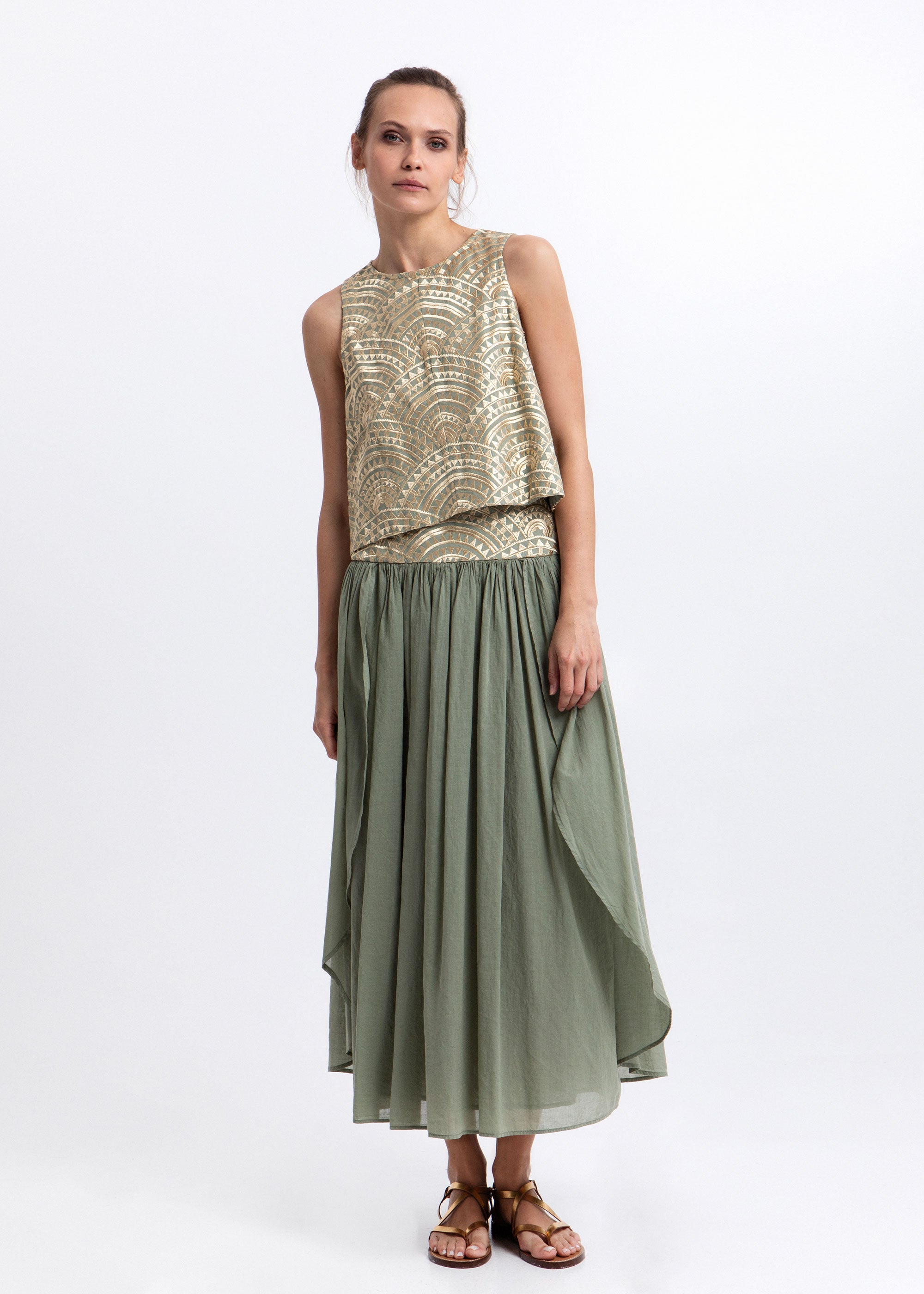 Greek Archaic Kori New Triangle Sleeveless Top - Sage/ Gold