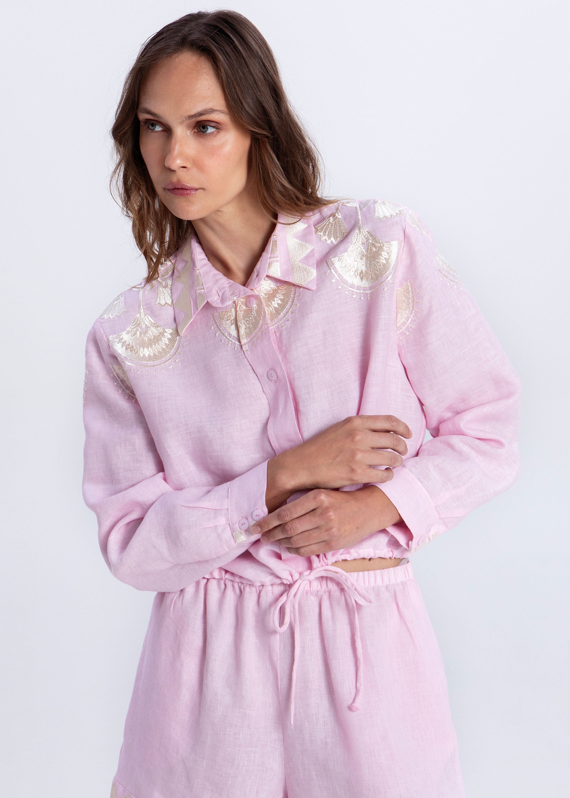 Greek Archaic Kori Papyrus Shirt - Pink/ Champagne