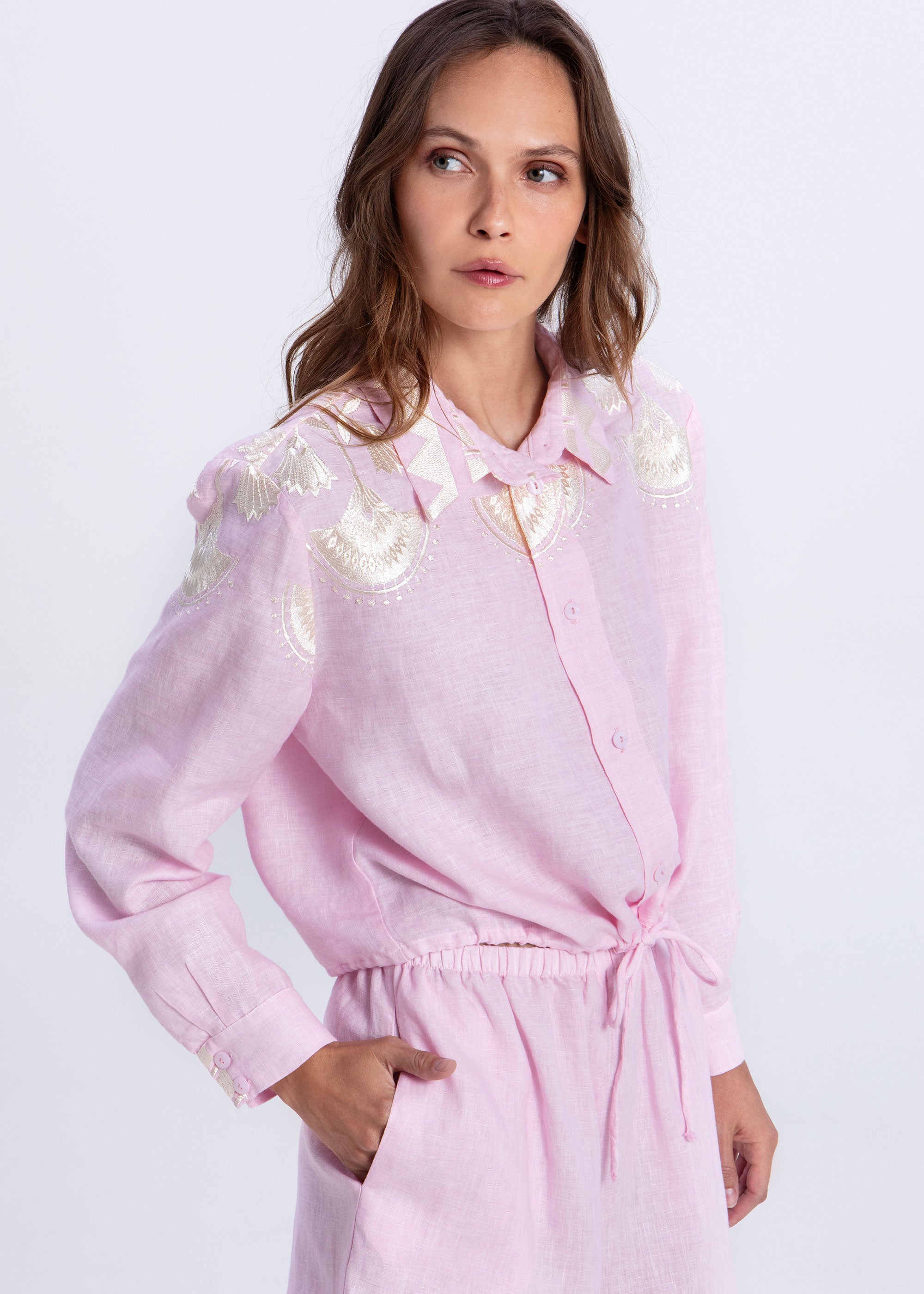 Greek Archaic Kori Papyrus Shirt - Pink/ Champagne