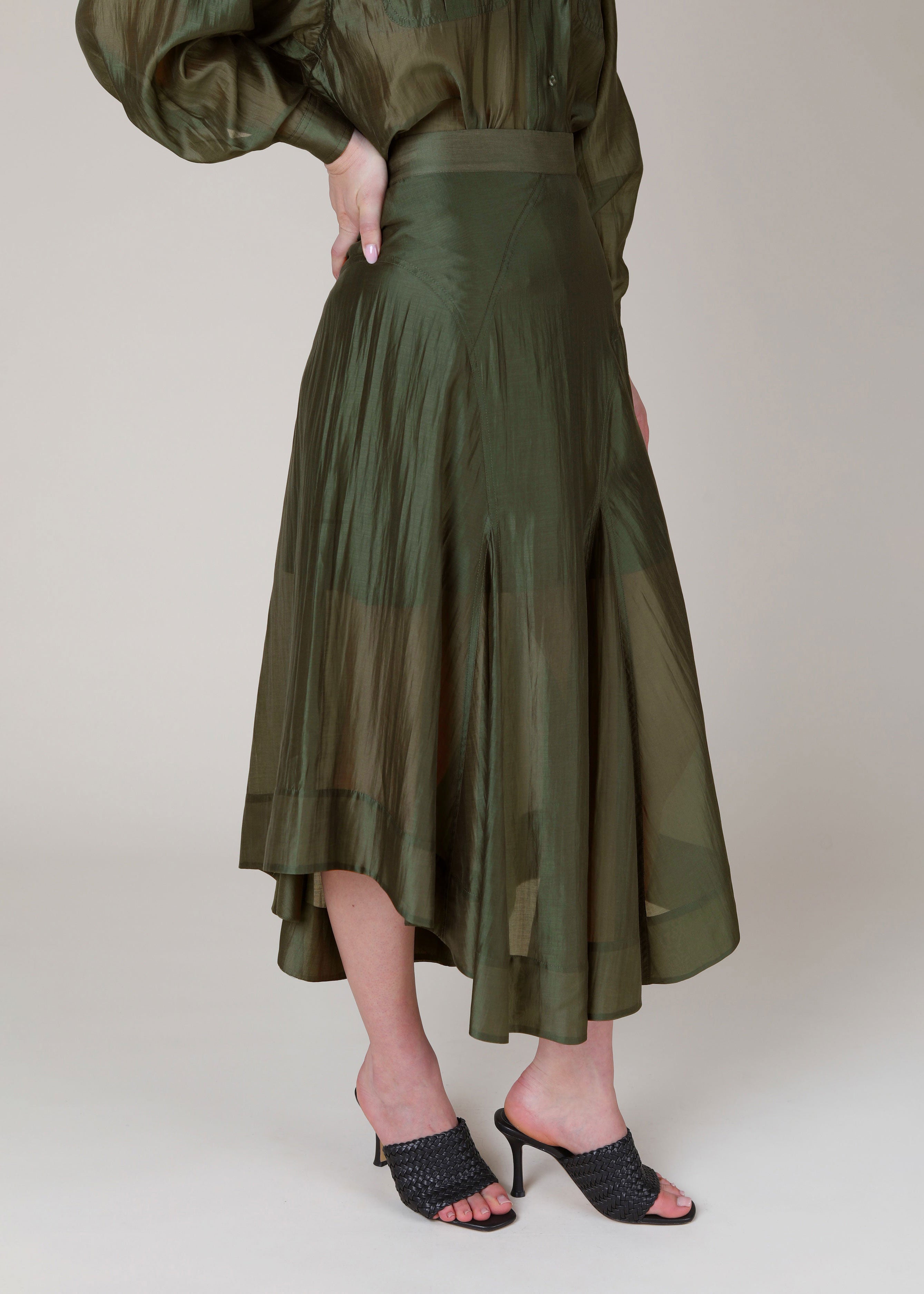 VI.VE.RE Emmy Sheer Panel Skirt - Dark Green
