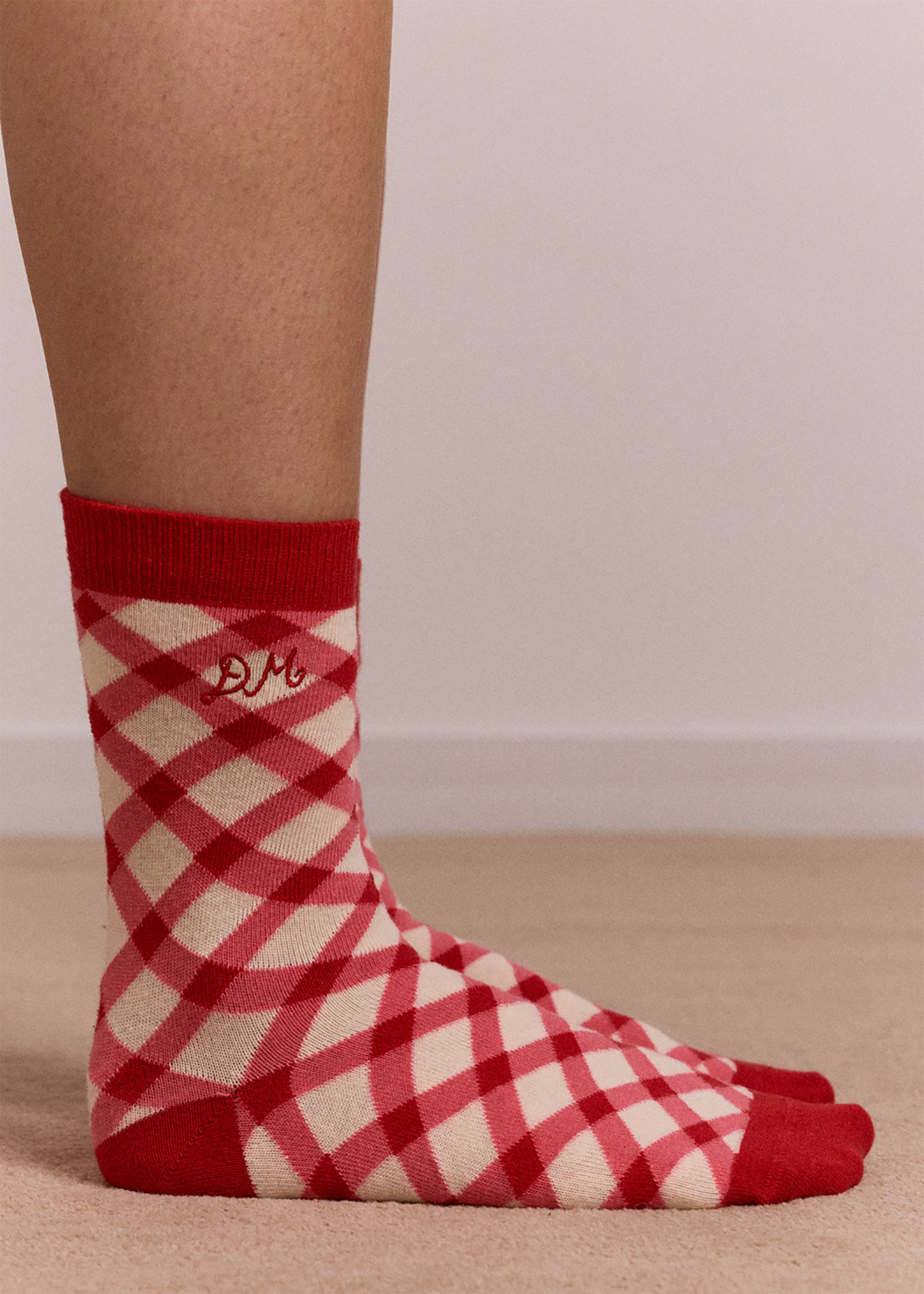 Damson Madder Calf Length 2 Pack Socks- Gingham