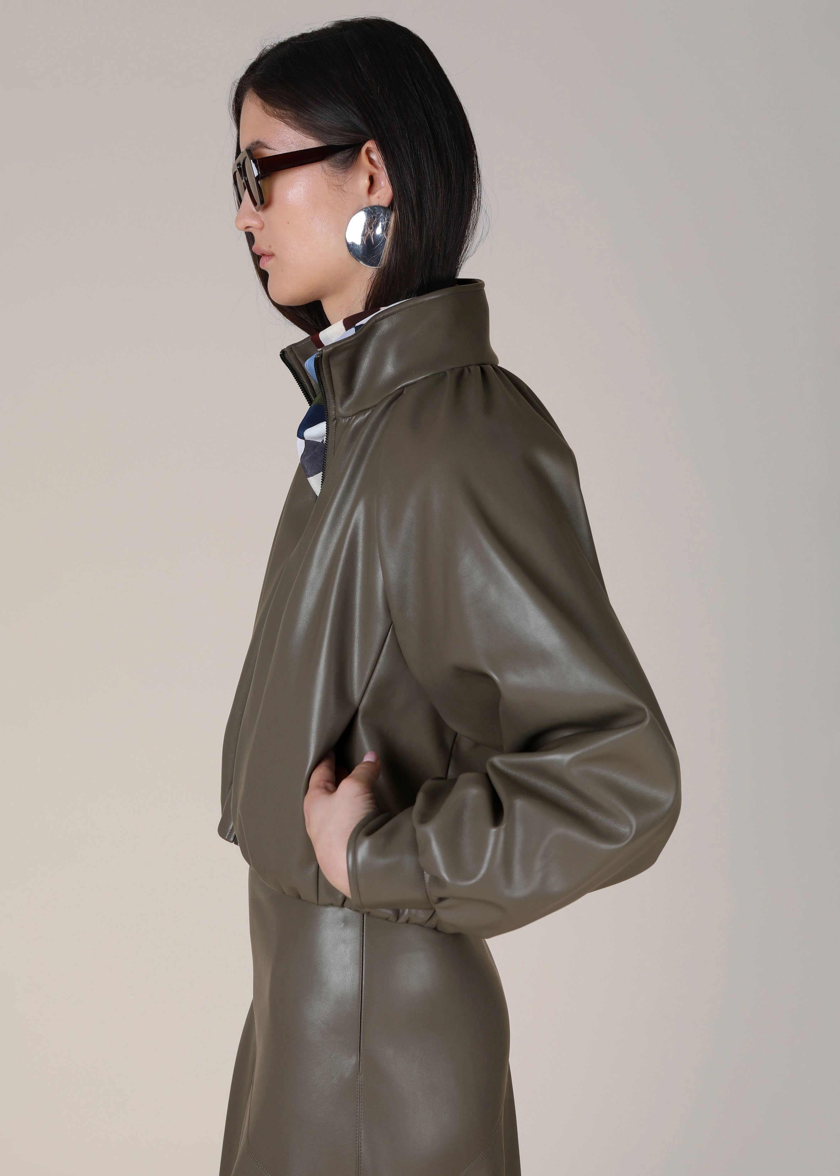 VI.VE.RE Salomi Faux Leather Bomber Jacket - Taupe