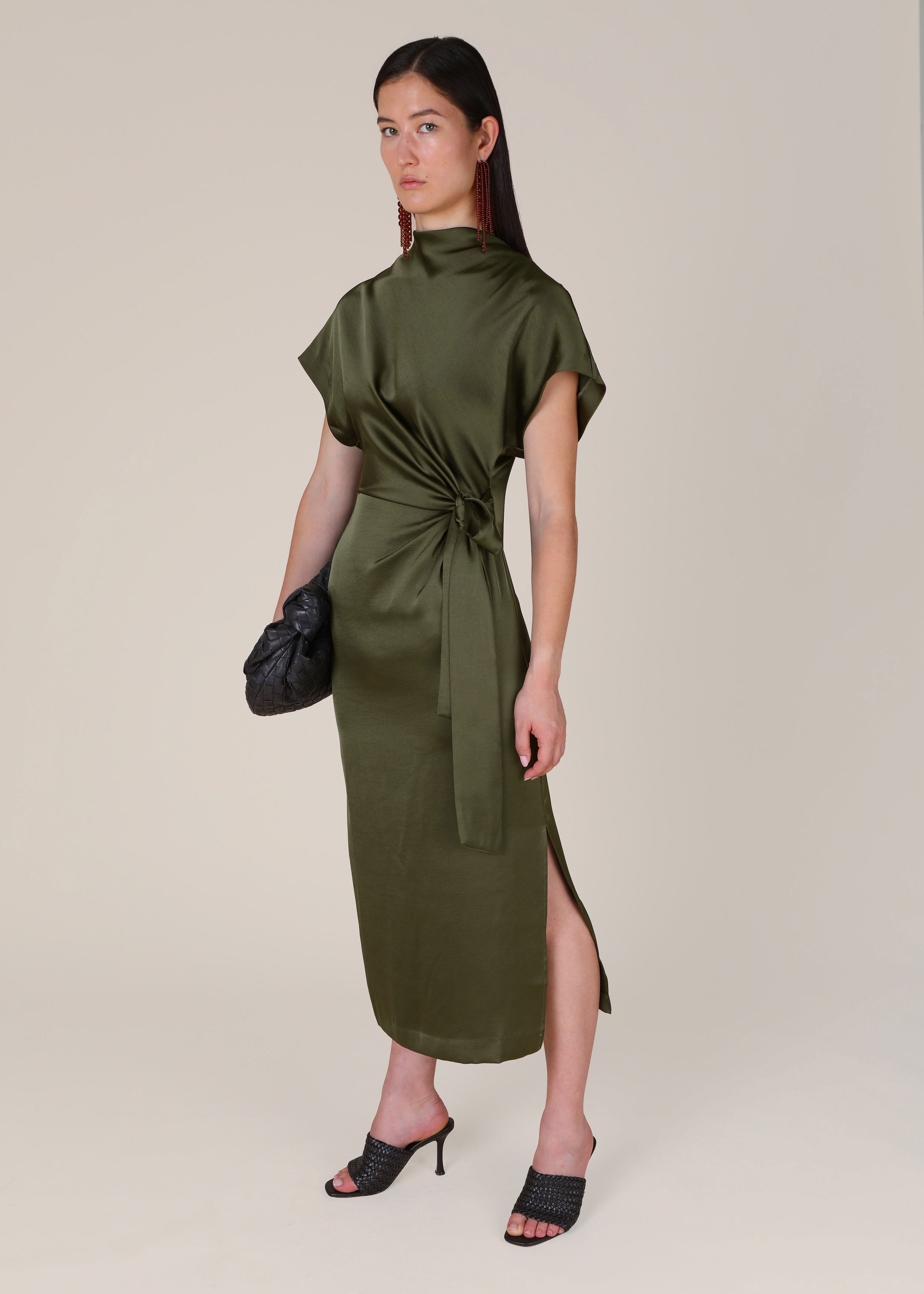 VI.VE.RE Rabia Side Tie Dress - Dark Green